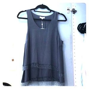 NWT Joie grey silk beaded hem top size small